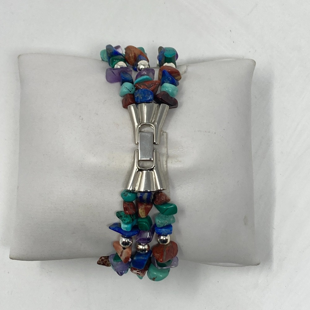 Oryx Watch Women Silver Tone Gemstone Band Amethyst Jasper 24mm New Batter 7.25" - Picture 8 of 16